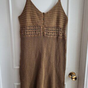 Aerie Brown Crochet Knit Mini Dress Beach Swim Coverup - Size XL